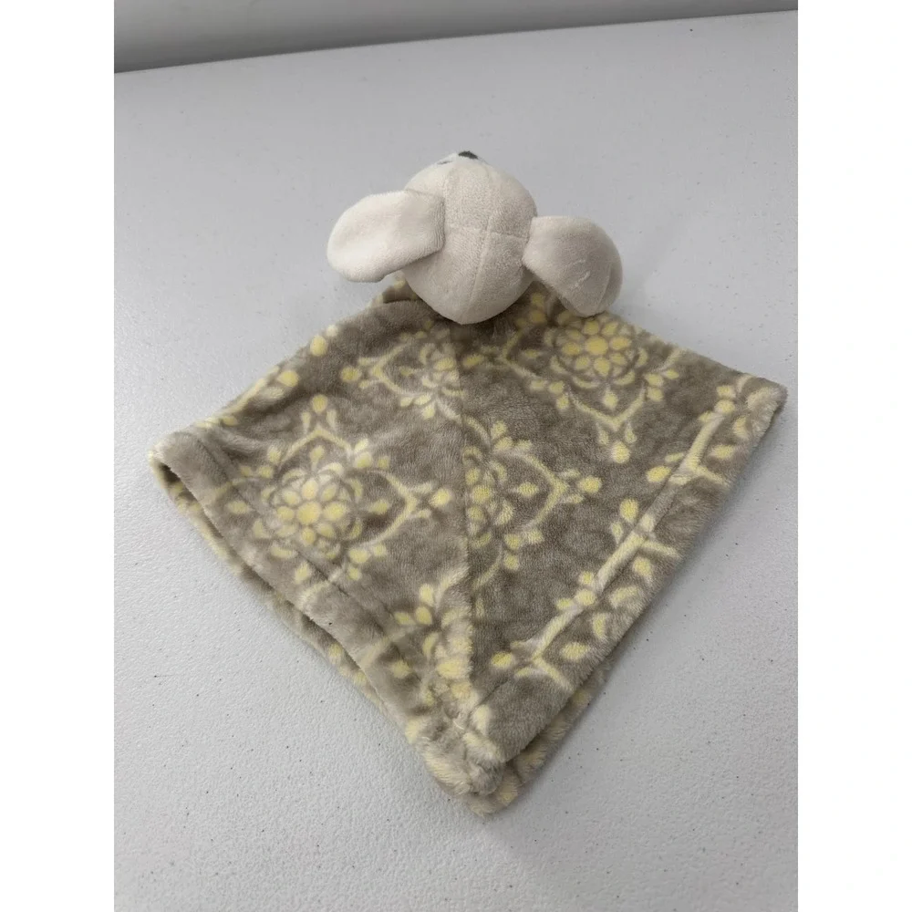 Blankets & Beyond Bunny Lovey Security Blanket Gray Yellow Floral Plush Kids Toy